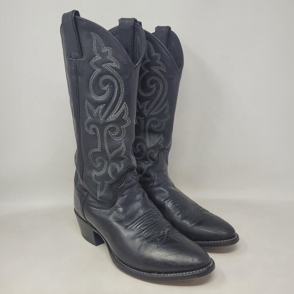 Justin Boots Mens 6.5D Black Leather Western Cowboy Embroidered 1490 Rodeo Tall